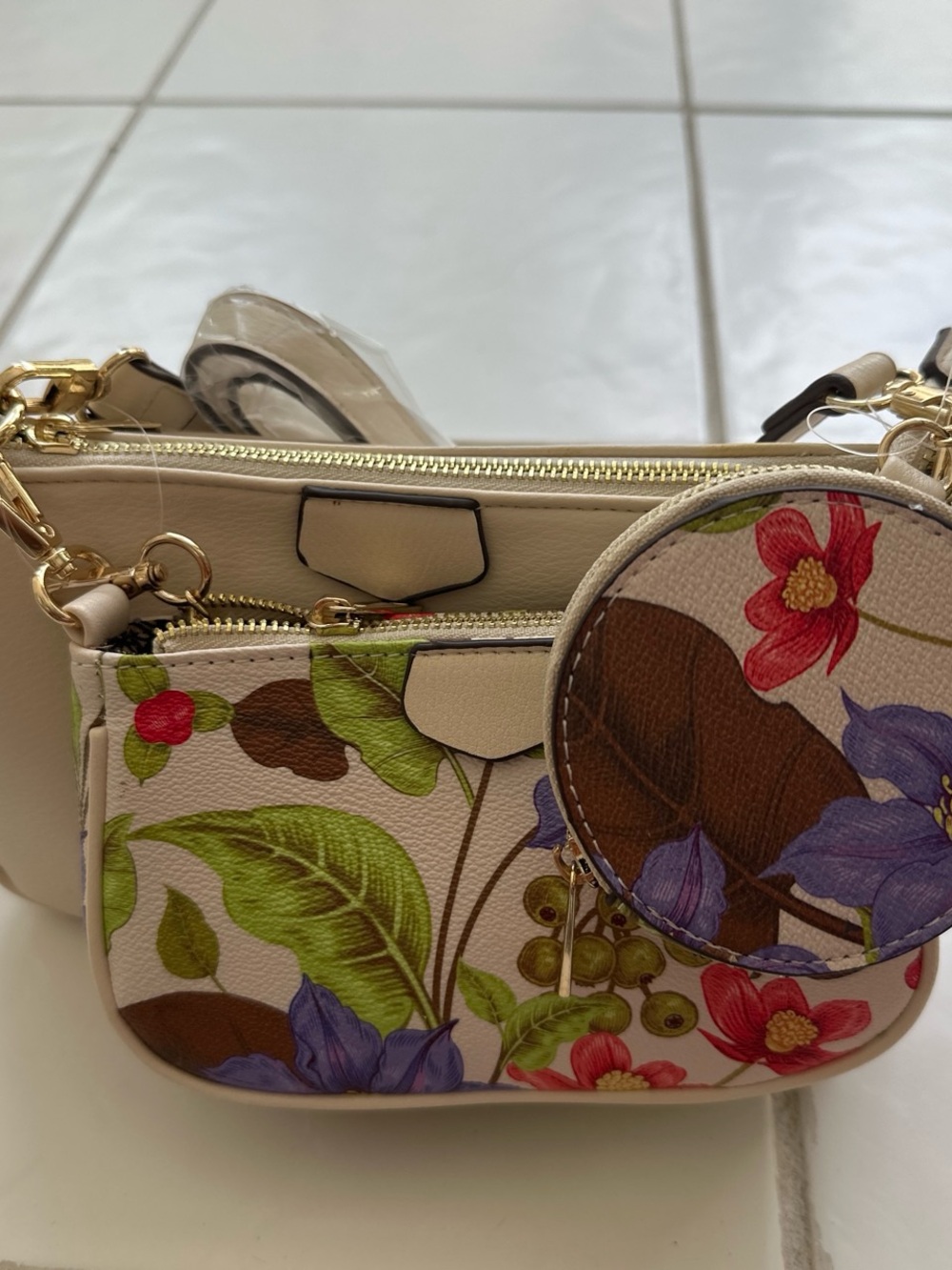 Carlos Santana Floral Mini Crossbody Bag in Cream with Multi-Color Floral Print